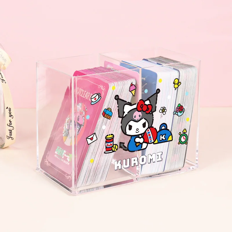 Sanrio-caja de almacenamiento de tarjetas de juego, soporte para bolígrafos de estudiante de dibujos animados, acrílico transparente, Kuromi, Hellokitty, Cinnamoroll