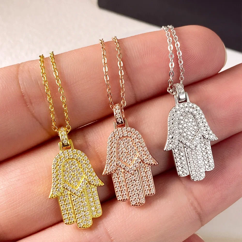 NASIAHamsa Hand 0.9mm Moissanite Pendant Necklace for Woman Men GRA S925 Silver Diamond Hip Hop Fine Neck Jewelry Gifts 2026