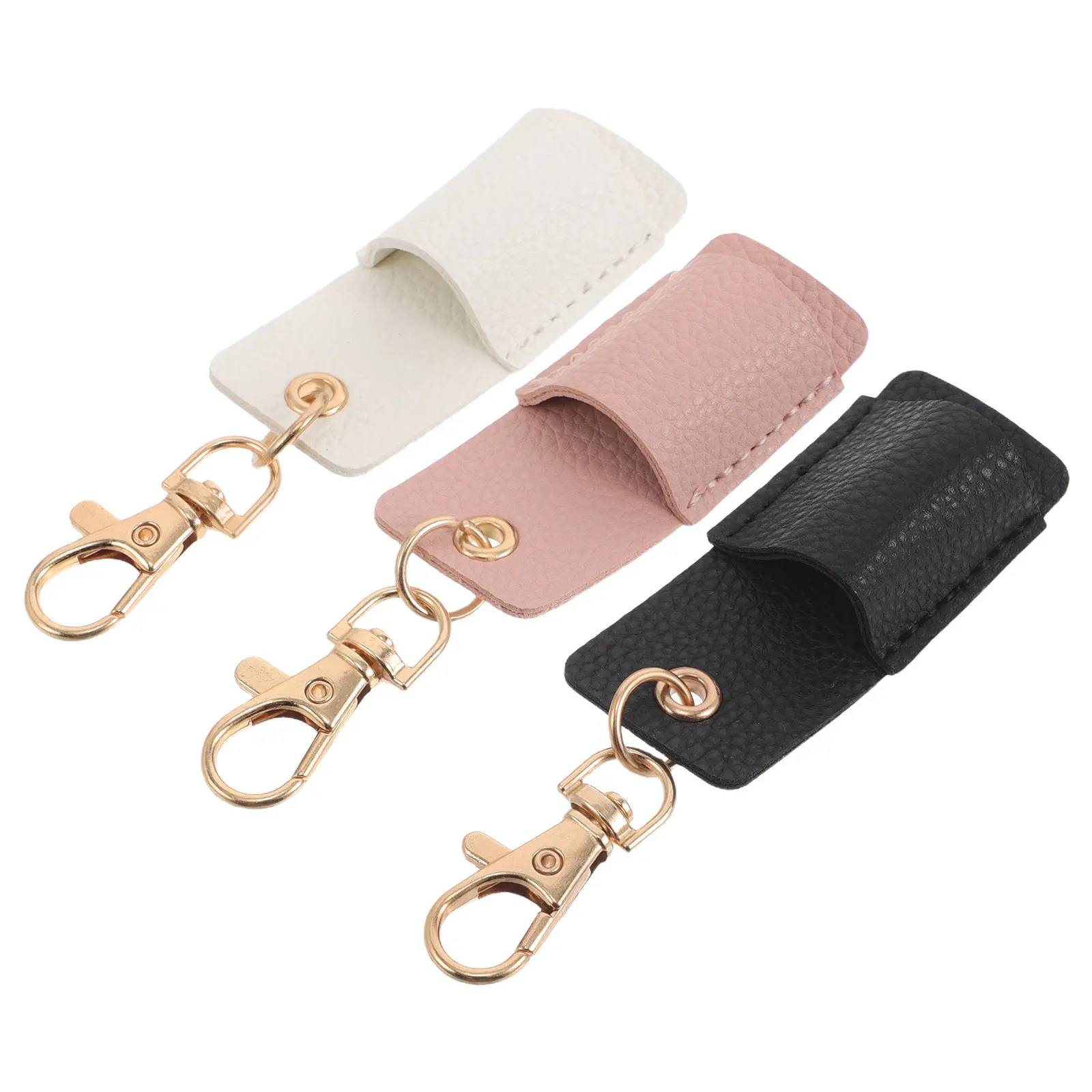 

3Pcs Litchi Texture Pen Pouch Single Pen Holder Keychain Portable Pencil Case for Professionals Office Outdoor Use