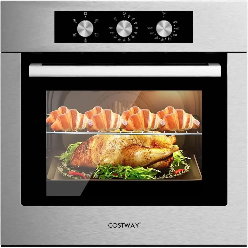 24 Inch Electric Wall Oven 2300W Built In Stainless Steel Convection Oven 5 Cooking Modes 360 Degree Hot Air Circulation