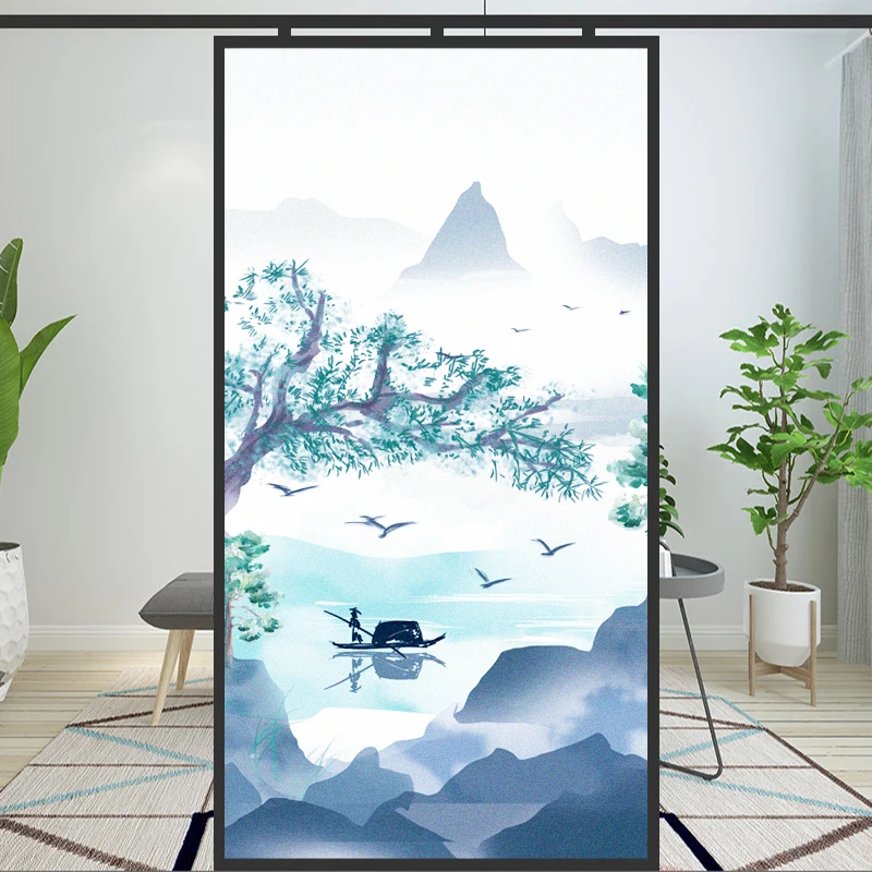 

Window Film Privacy Frosted Glass Sticker Heat Insulation and Sunscreen Scenery Painting Decoration Adhesive sticker for Home