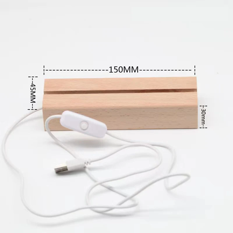 10pcs Led Base USB Battery Operated 15cm Rectangle Wood 3D Acrylic Night Light Base Stand Custom Laser Plexiglass Lamp Supplies image 3