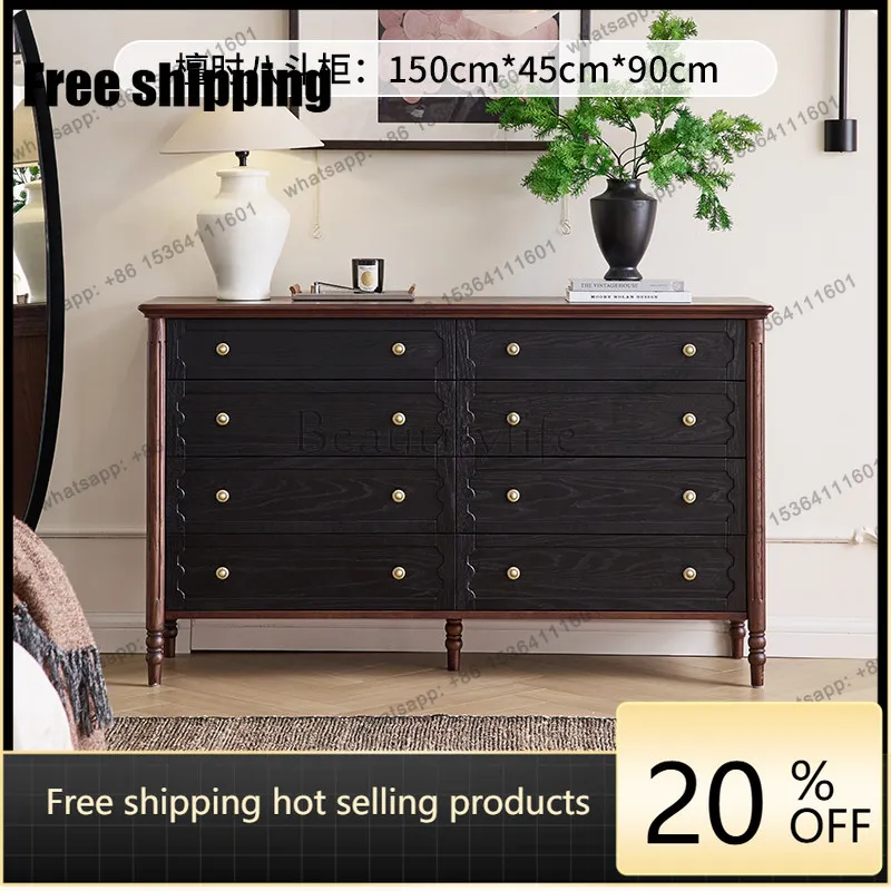 LD French medieval solid wood chest living room bedroom home bedside locker