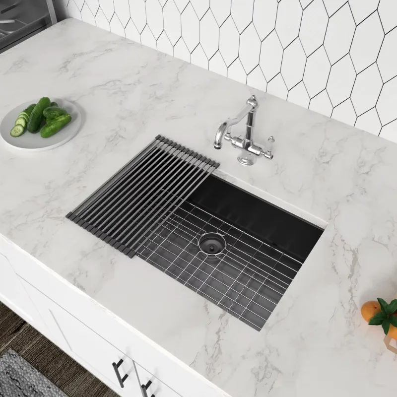 28-calowy pojedynczy zlew kuchenny ze stali nierdzewnej 16 Gauge prostokątny Nano-PVD czarny brązowy wykończenie instalacja podblatowa