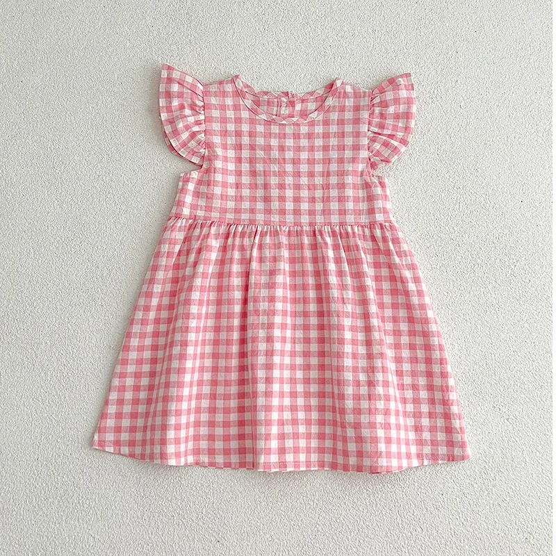 

Baby Girls Flying Dleeve Summer Kids Clothes Dress Grid Dress New Kids Baby Girls Sweet Cute Princess Children Clothes Dress
