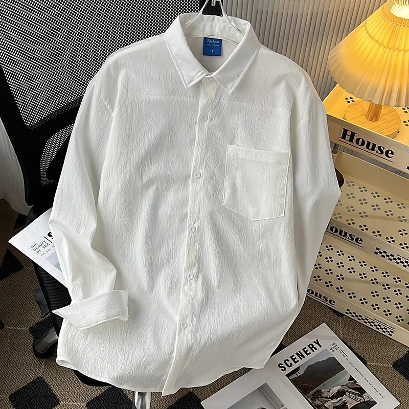 

Men's Long Sve Loose Fit irt Draped Pure Color Casual Outerwear Youth Trend Summer Faion Lazy Sle Couple's irt