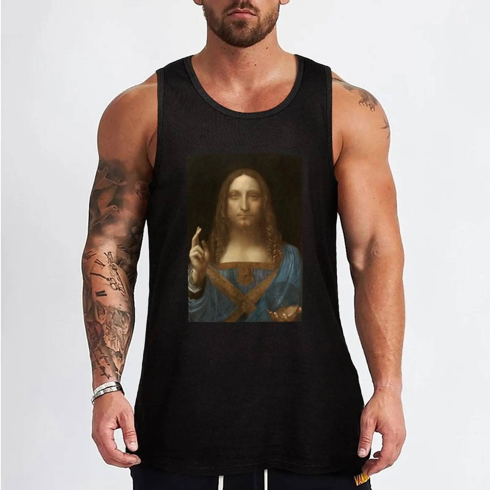 Leonardo da Vinci - Salvator Mundi Tank Top Men's sleeveless gym shirts muscular man Men's gym articles Men's tops