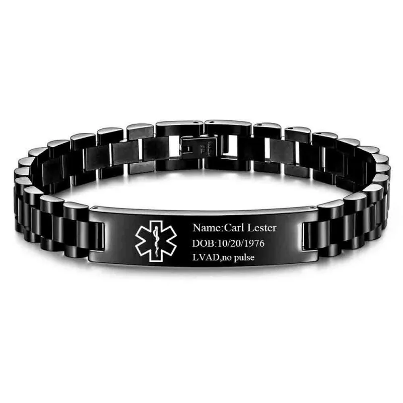 Personalisierte Notfall-Armbänder für Damen und Herren, individuell gravierte medizinische Alarminformationen, medizinische ID-Armbänder aus Edelstahl – Detail 11