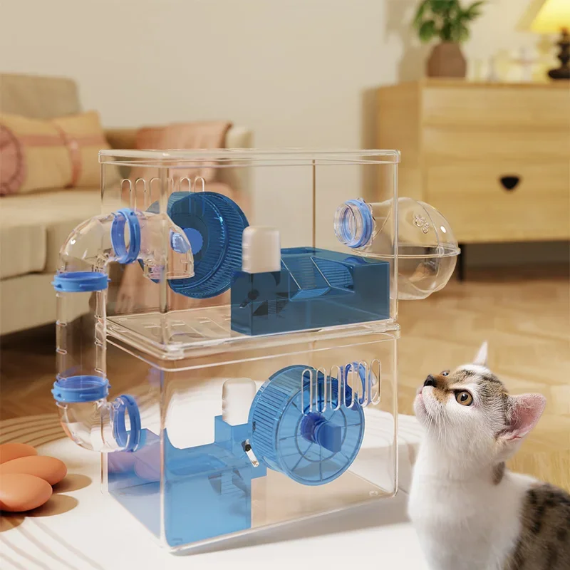 

Golden bear cage hamster luxury villa acrylic transparent pet box oversized space honey bag glider cage