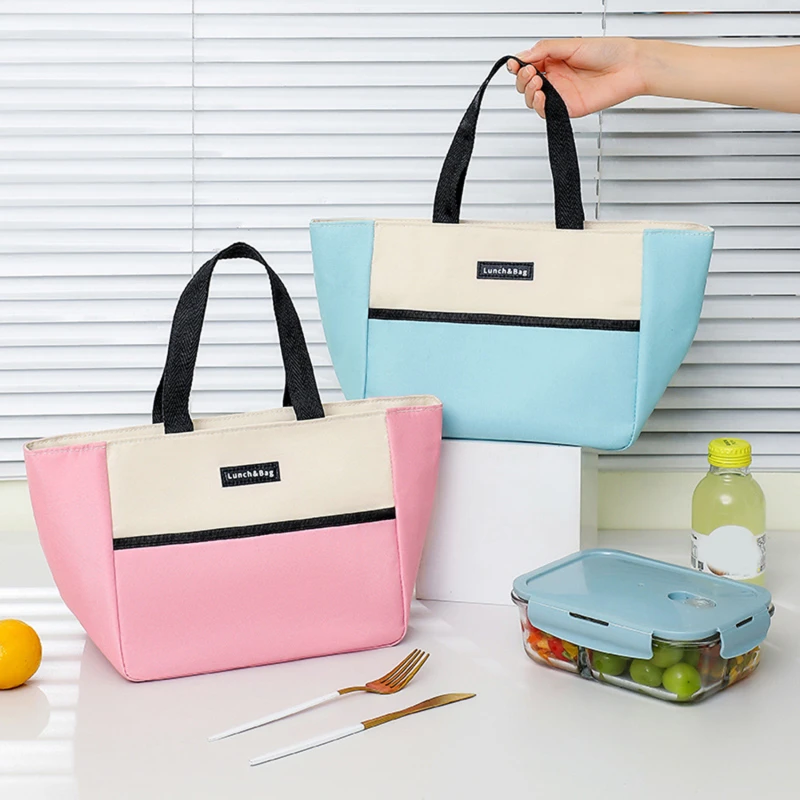 New Portable Oxford Cloth Lunch Bag Color-blocking Insulation Lunch Bags Aluminum Foil Thickened Waterproof Lunch Box Lunch Bag