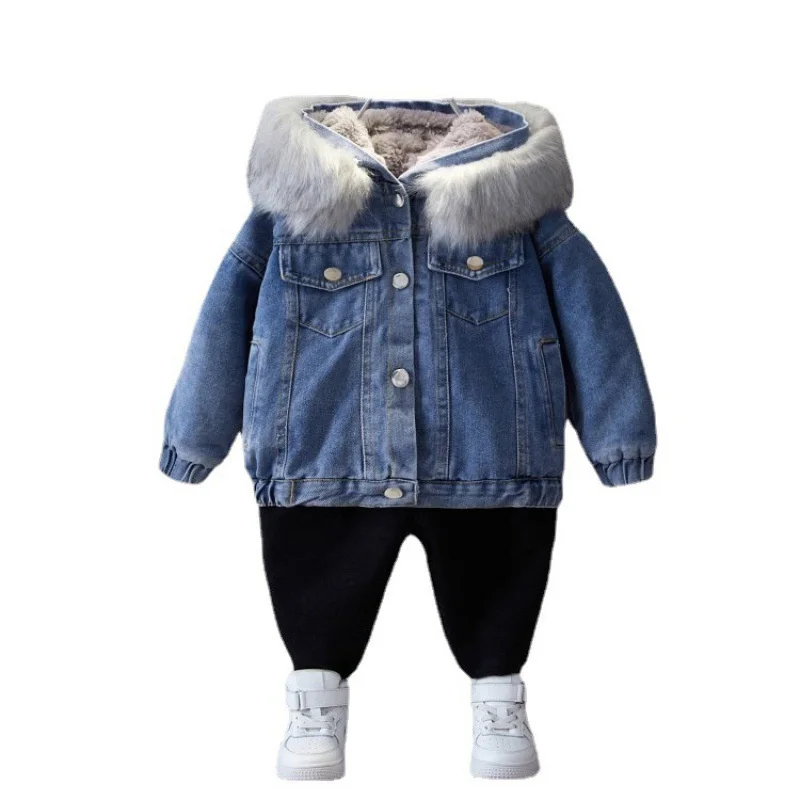 Girls Coat Jacket Cotton Windproof Outwear 2023 Jean Warm Thicken Velvet Winter Skiwear Comfort School Children\'s Clothing