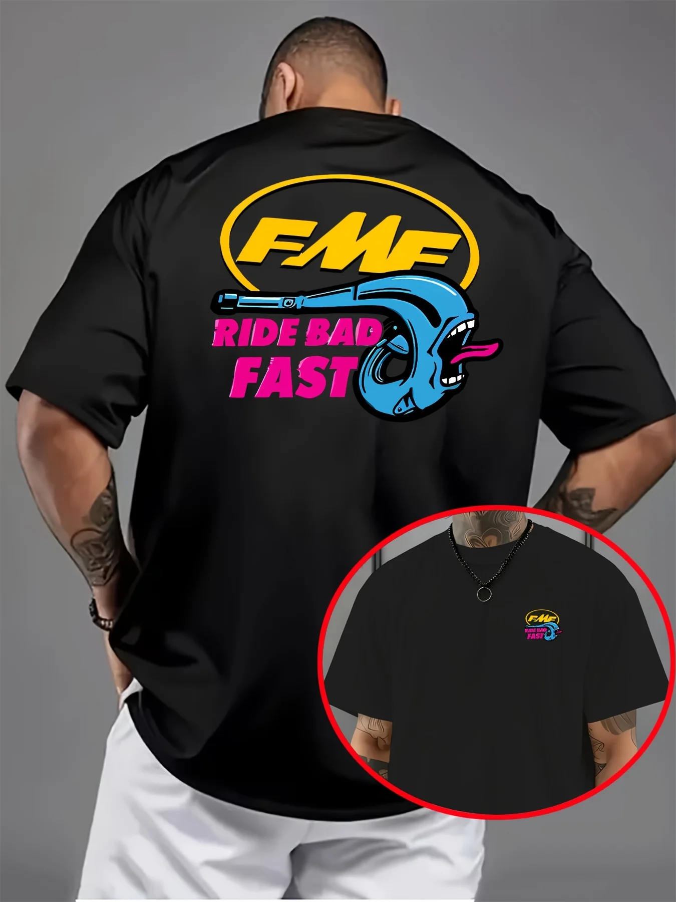 Summer New American Motorcycle Style Fmf Fun Exhaust Pipe T-shirt 