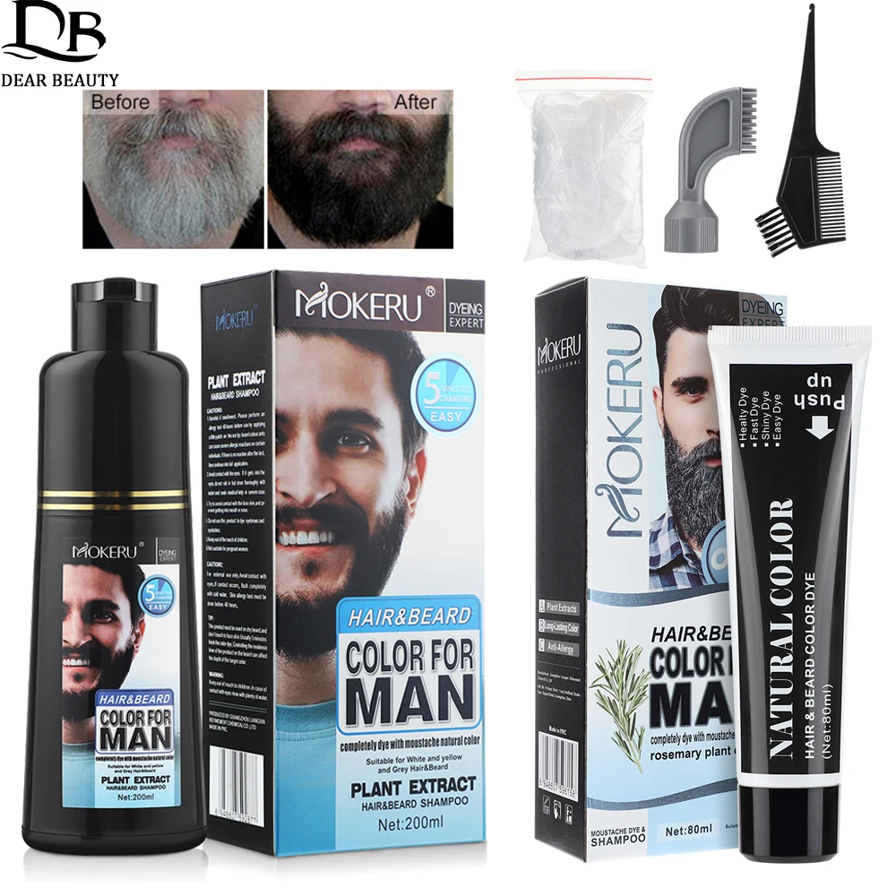 Natural Men's Black Beard Dye Shampoo 5 Minutes Fast Darken Hair Dye Cream Cover White Grey Permanent Beard Care Tint Cream