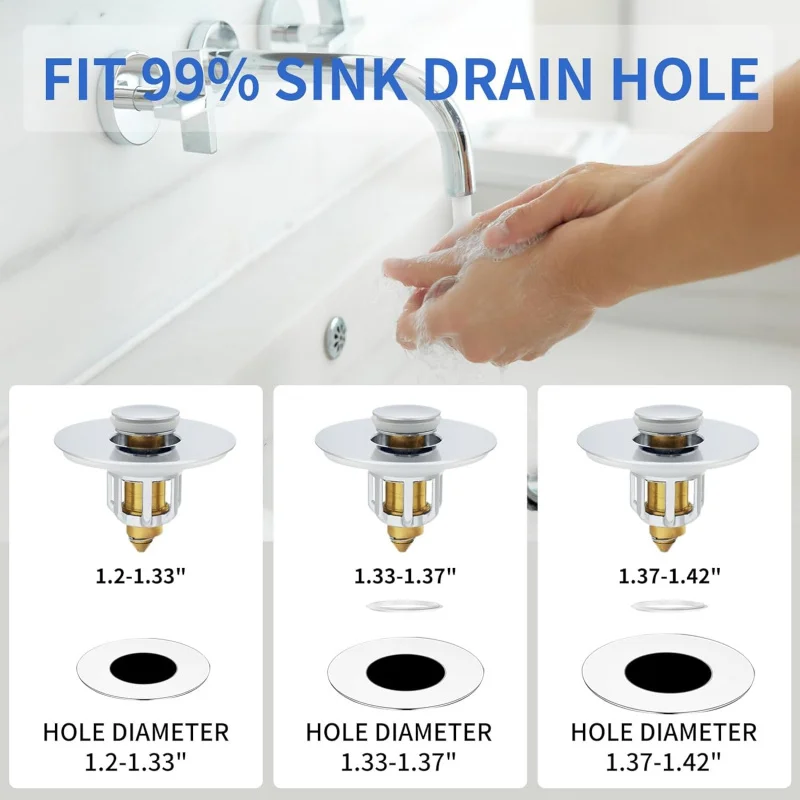 سدادة حوض الحمام، مصارف حوض نحاسية لأعلى، مصفاة توصيل عالمية 2 في 1 مع النمل