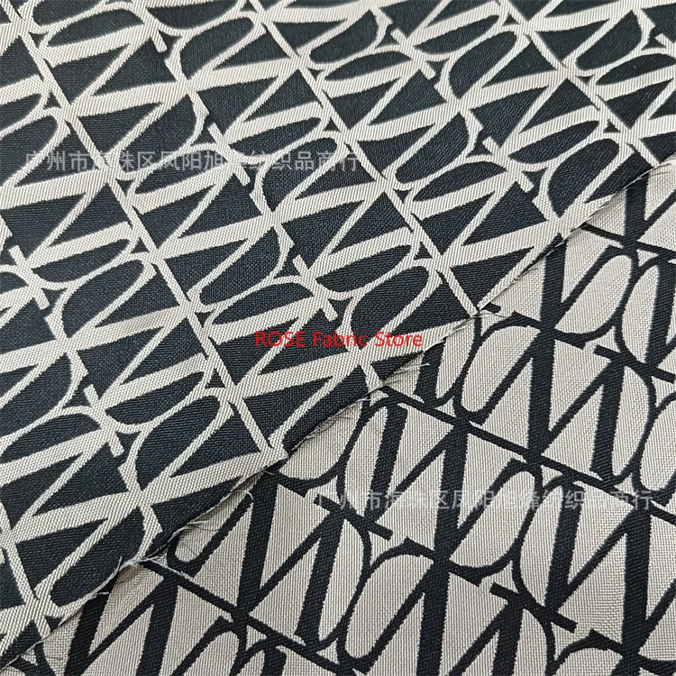 Black and white letter jacquard  fabric for girls dresses, coats, designer fabrics, bags, tablecloths, hats DIY fabric 1 meter