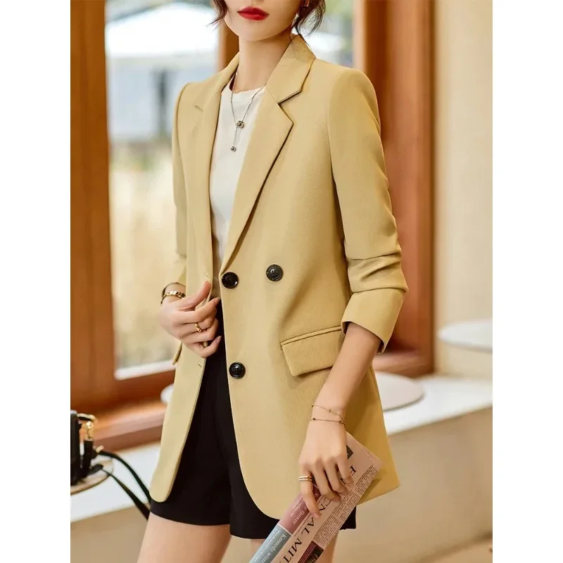 Women Loose Casual Blazer Ladies Yellow White Black Female Long Sleeve Single Breasted Solid Jacket Coat