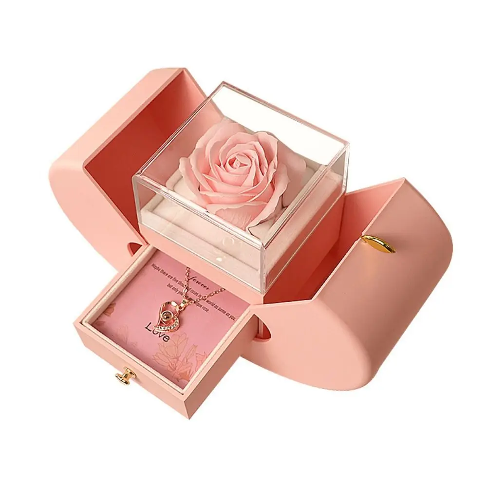 

Rose Flower Jewelry Ring Box Romantic Accessories Jewelry Display Pendant Necklace Box Luxury Portable Wedding Storage Case