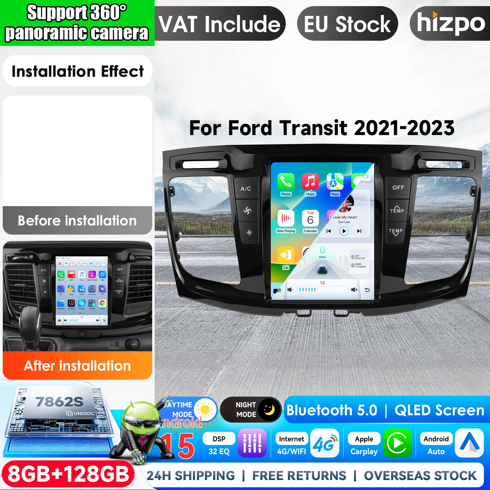 Image of Hizpo 9,7 Zoll Tesla-Style Autoradio für Ford Transit Custom 2021 - 2023 Android Auto 4G Wireless Carplay DSP Multimedia-Player 2Din Stereo Autoradio Navigation GPS Auto AI Intelligente Systeme