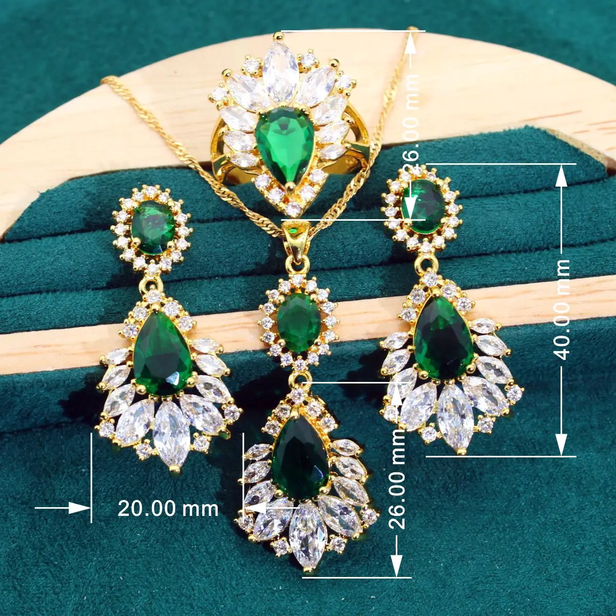 Luxurious Green Blue Zircon Gold Color Jewelry Sets for Women Wedding Bracelet Earrings Necklace Pendant Ring Dating Gifts