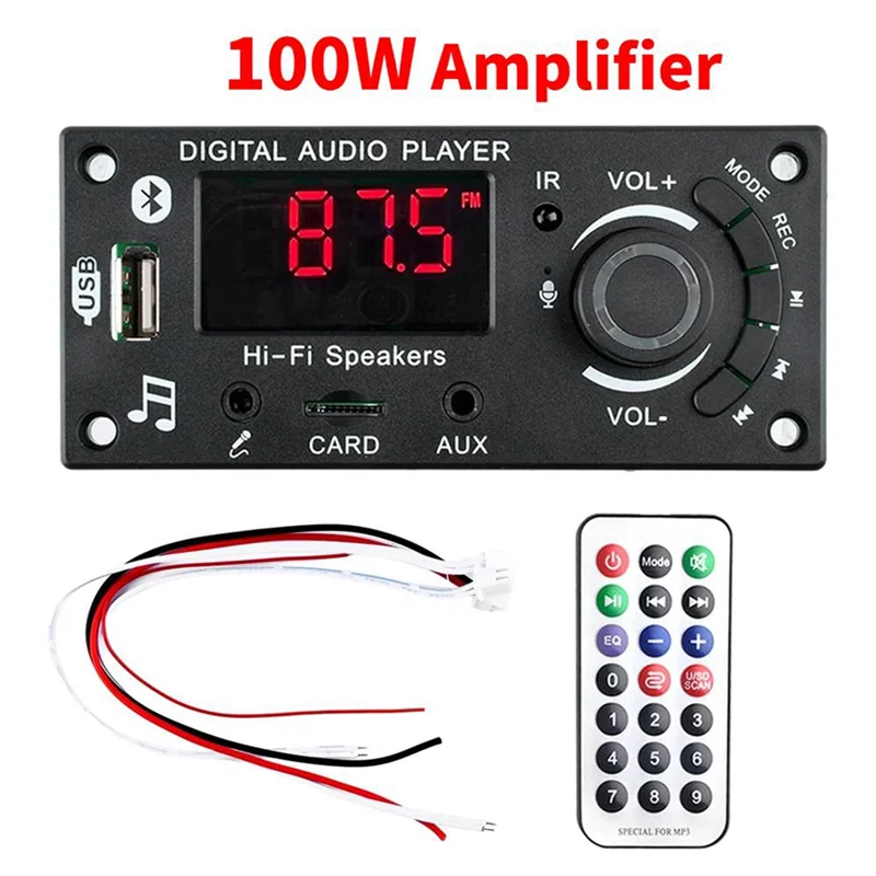 

Excellent-2X50w 100W Amplifier Bluetooth 5.0 MP3 Decoder Board DIY Car MP3 Player USB FM Recording Switching TF USB Record Call