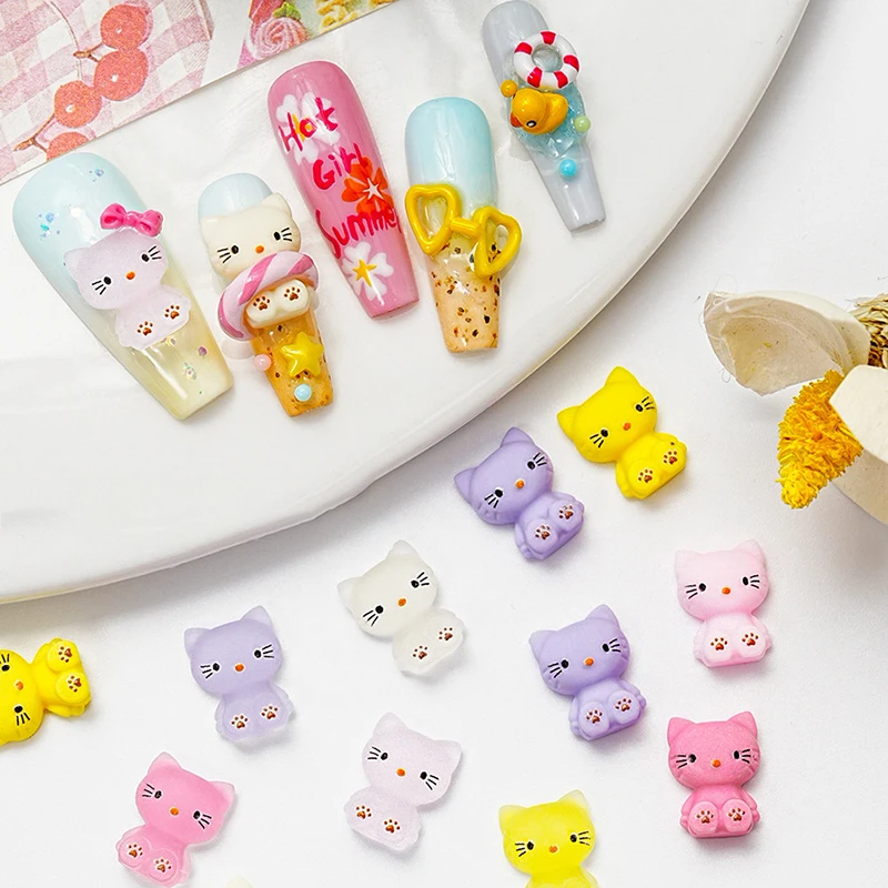 Leuchtende Sanrio Hallo Kitty Nail Art Dekorationen 3d Acryl Charms Kawaii bunte Katze Strass DIY Maniküre Werkzeuge Teile