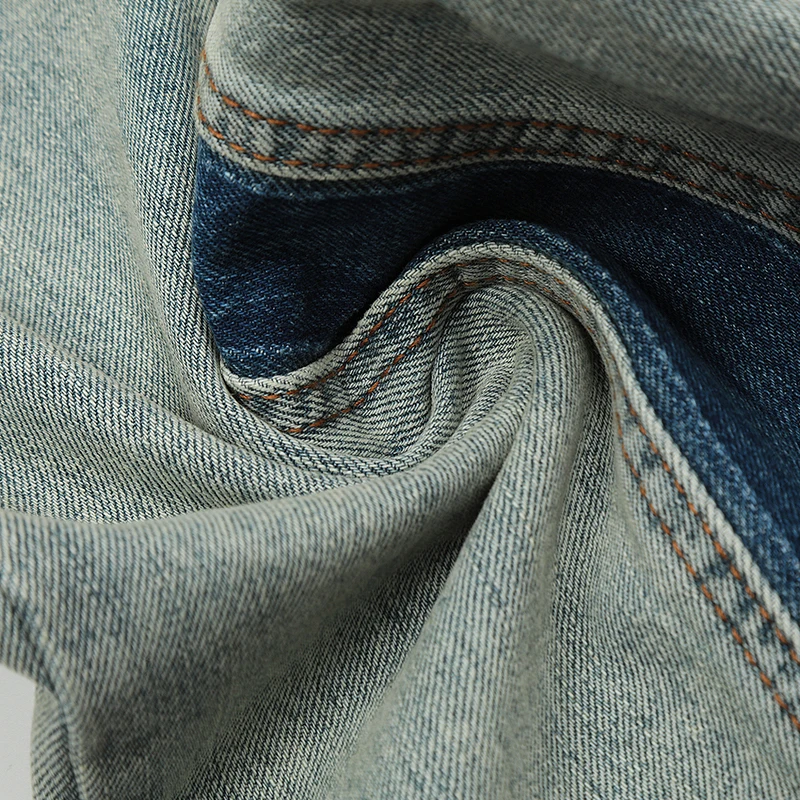 UPRAKF Zip Jeans Pocket Blue Streetwear Denim Pants Casual Straight-leg Fashion Trousers Fit Summer Wide Leg