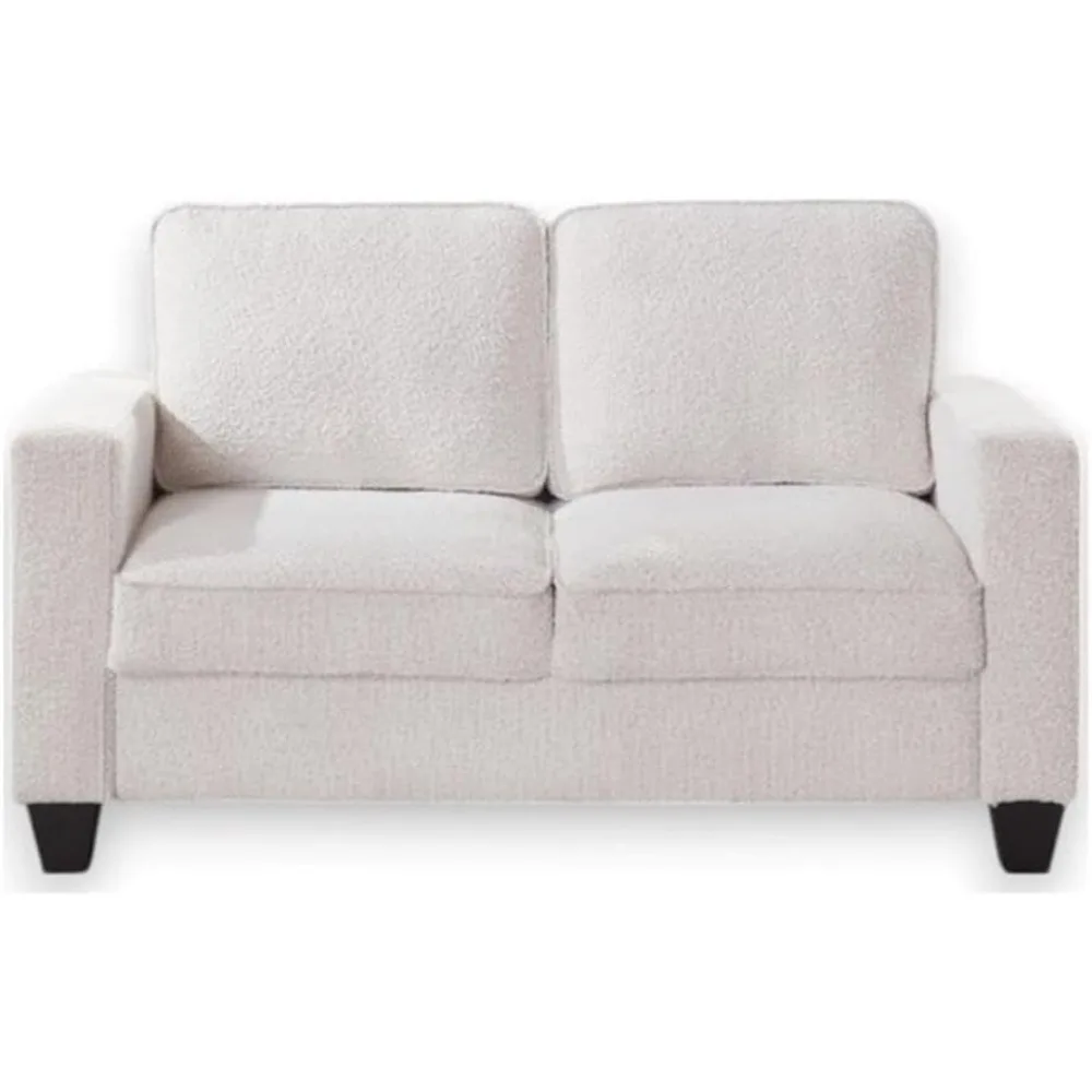 أريكة بمقعدين باللون البيج على الطراز الانتقالي مع منفذ شحن USB وجيوب جانبية، بعرض 57 بوصة، وظيفي وأنيق للأولاد