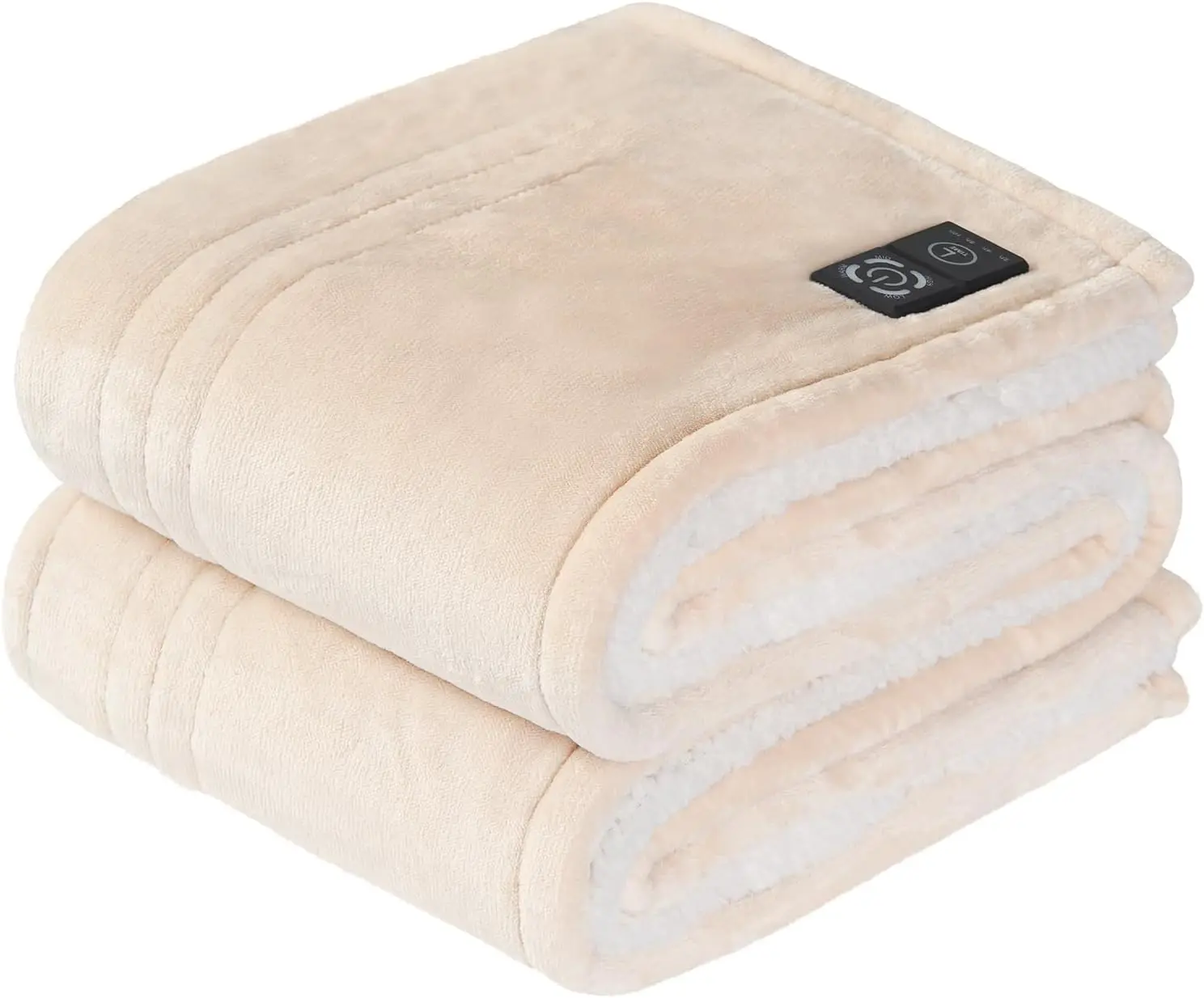 

Heated Blanket Throw with Button Controller, Reversible Flannel Sherpa, 4 Heat Levels & Timer, Auto-Off, 50x60in Beige