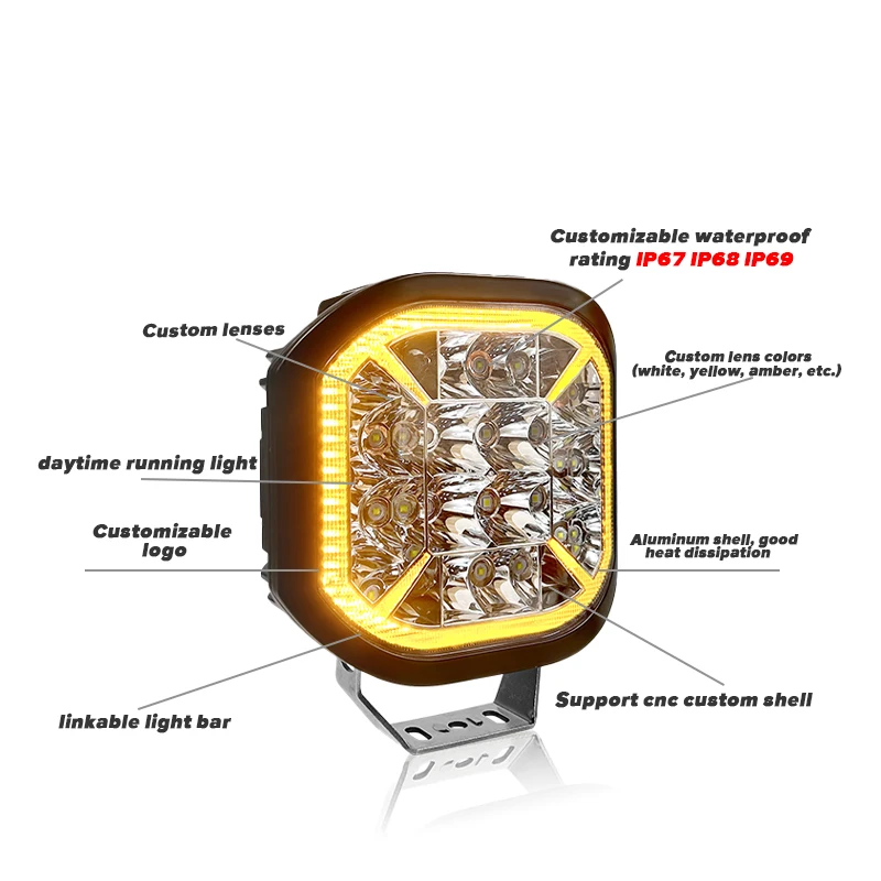 New Offroad Auxiliary Light Super Bright White Yellow High Power 200W IP68 Aluminum Car LED Headlight Spot Driving Light