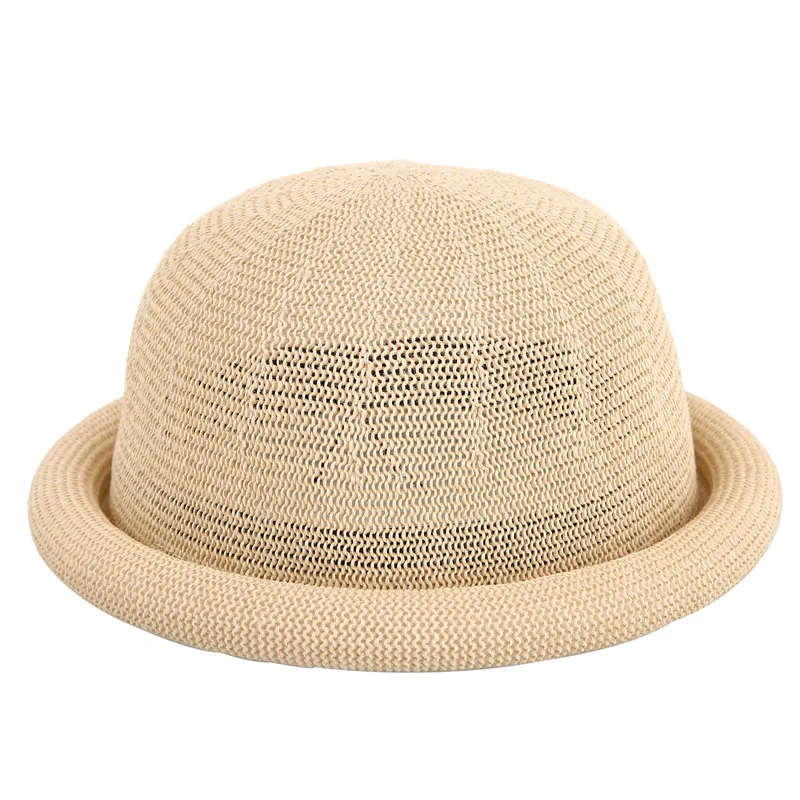 Korean Style Mini Top Hat Women Spring Summer New Straw Gauze Rolled Brim Round Crown Sun Cap