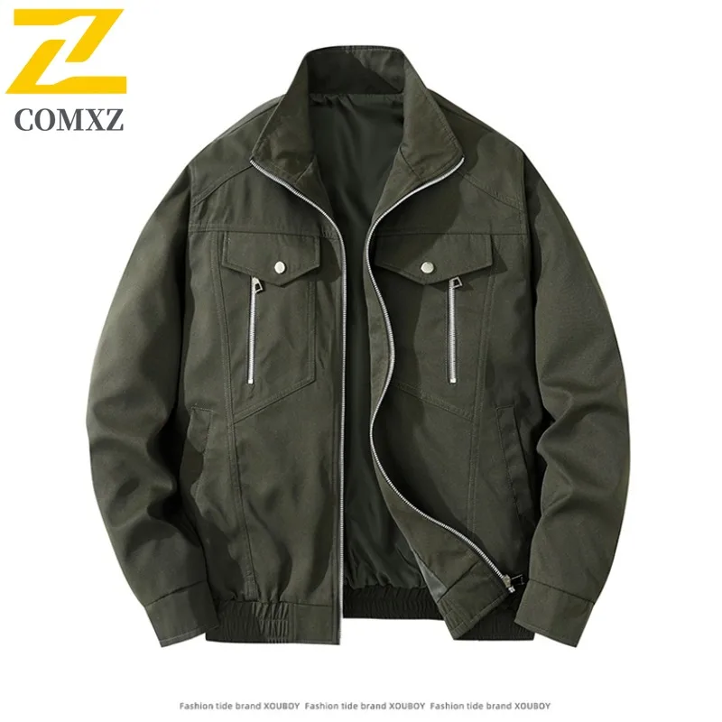

COMXZ 2025 Spring Autumn New Men's Cotton Cargo Bomber Jacket Retro Loose Lapel Casual outdoor sports Baseball Outerwear Top