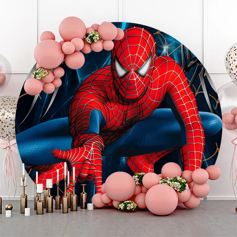 Fondo de círculo elástico de Spider-Man Hero para fotografía, telón de fondo para fiesta de cumpleaños, Baby Shower, decoración para sesión de fotos