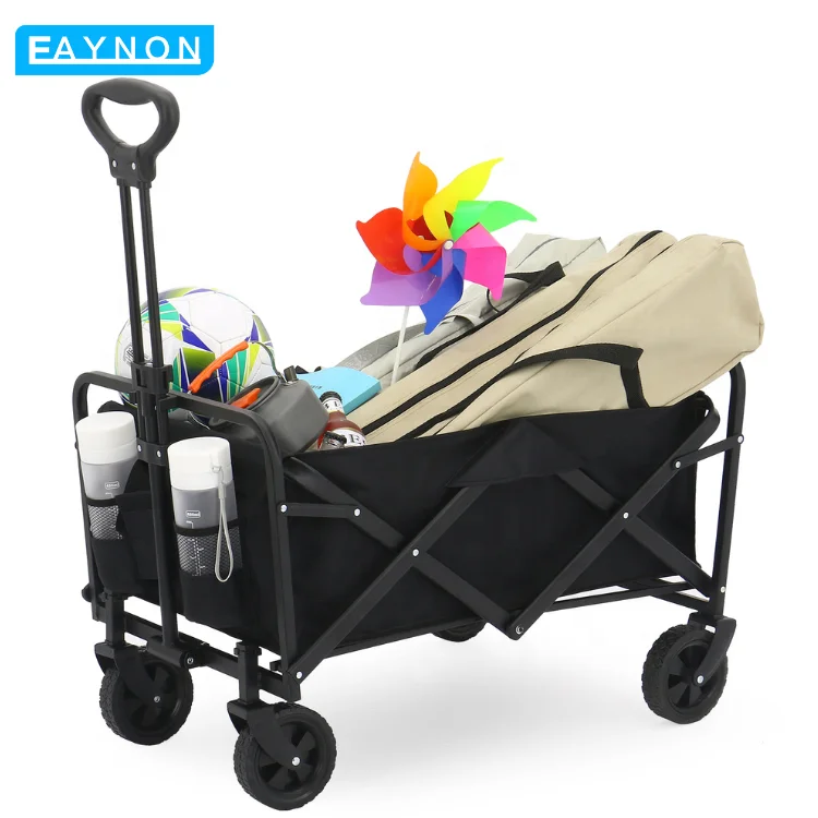 High Quality Outdoor Collapsible Folding Wagons Camping Carts For Beach Shopping Black Shopping Trolleys OEM