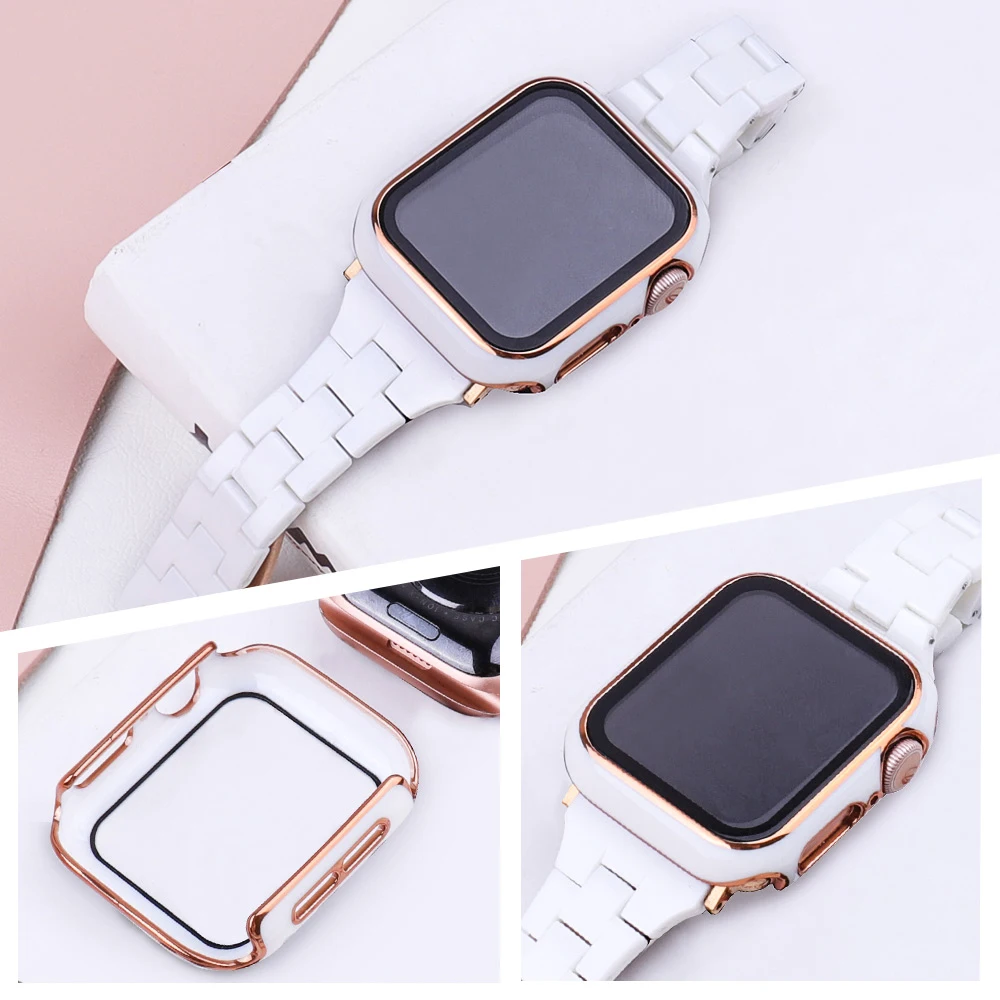 Resin Strap+Cover For Apple Watch 45mm 41mm 44mm40mm 42mm38mm Smart Watch Replacement Bracelet Wristband for iWatch 87654SE Case
