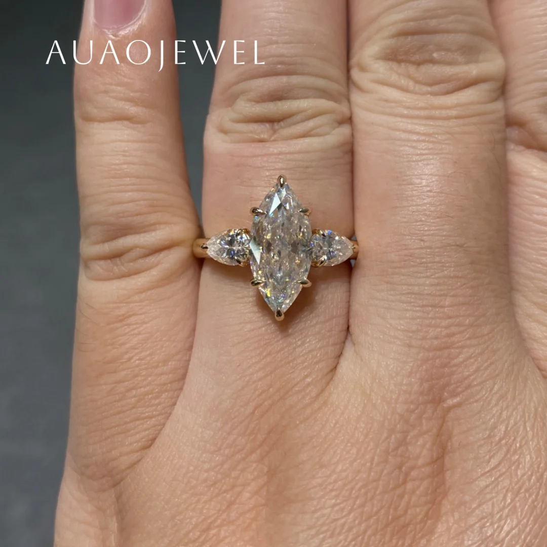 

AUAOJEWEL 7X15Mm 4Carat Marquise Cut Moissanite Wedding Ring 18K 14K 9K Solid Gold Luxury Proposal Gift For Women 925 Silver