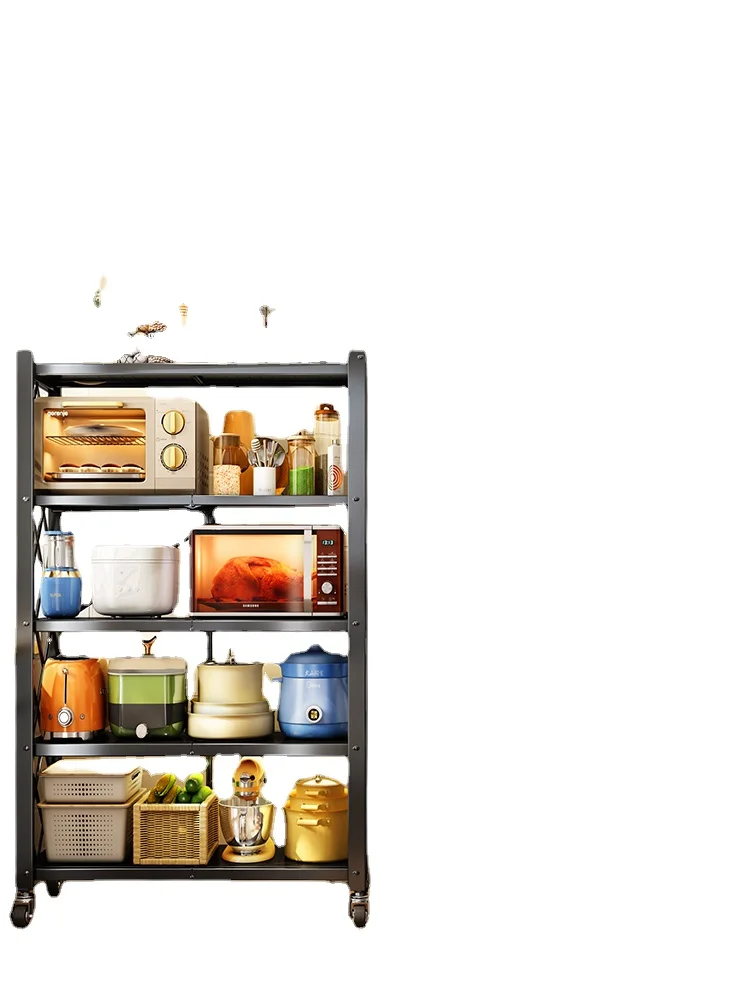 YY Installation-Free Folding Kitchen Supplies Shelf Floor-Type Multi-Layer Oven