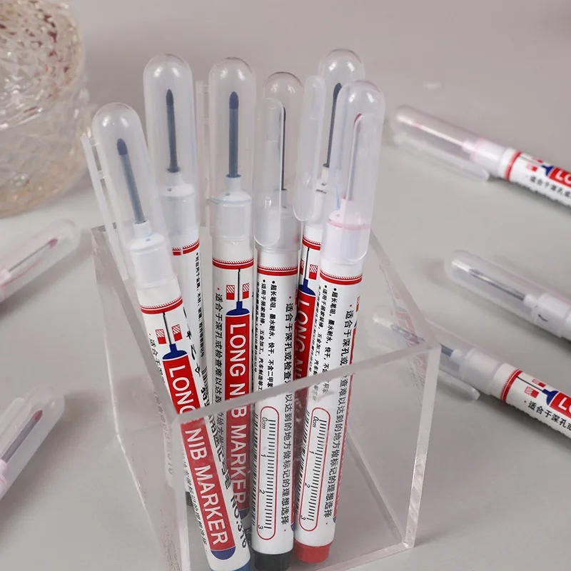 4-100Pcs 2cm Waterproof Long Head Markers Deep Hole Marker Pen for Metal Carpenter Red/Black/Blue/Green /White Woodworking Tools
