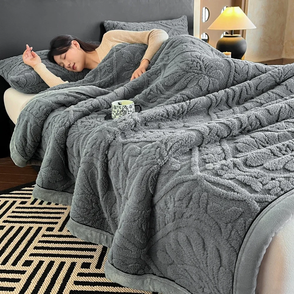 Sherpa Fleece Blanket Four-Seasons Bed Sofa Furry Throw Blanket Warm Winter Bedspread on the Bed Single Double Size