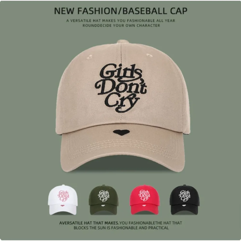 Girls Don't Cry Letter Embroidered Baseball Cap, Heart‑Pattern Sun Hat for Men Women Daily Outdoor Fashion Headwear