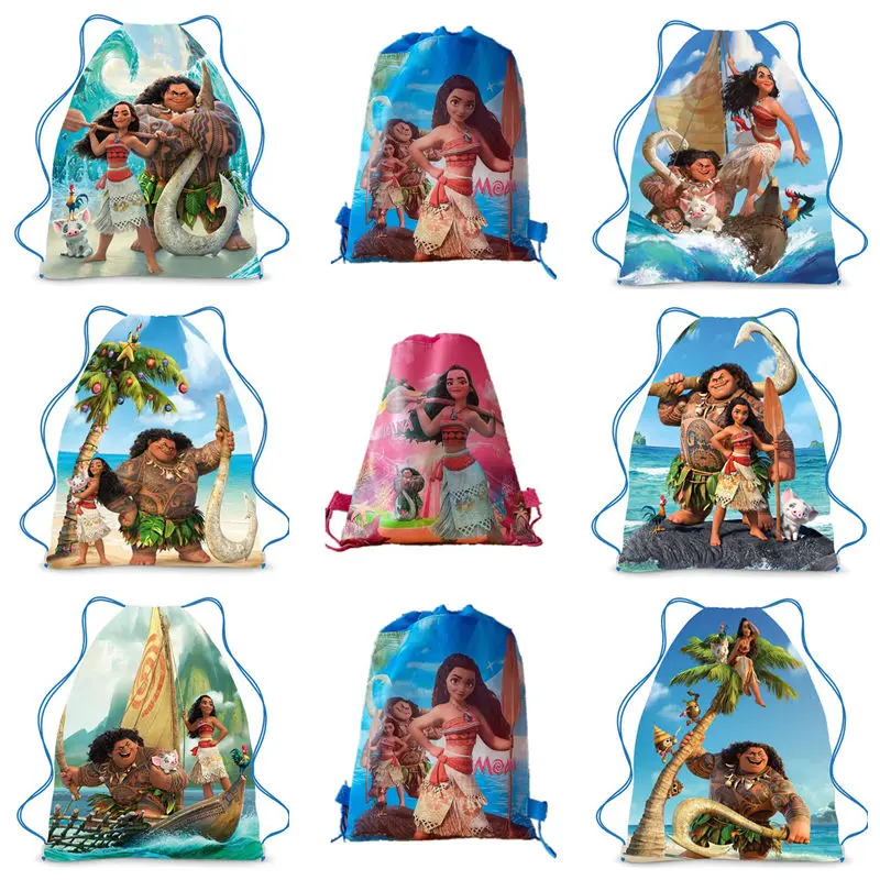 5/40 шт., нетканая сумка на шнурке с тематикой принцессы Диснея Моаны для девочек, подарки на день рождения, сумки, рюкзак, сумки, принадлежности