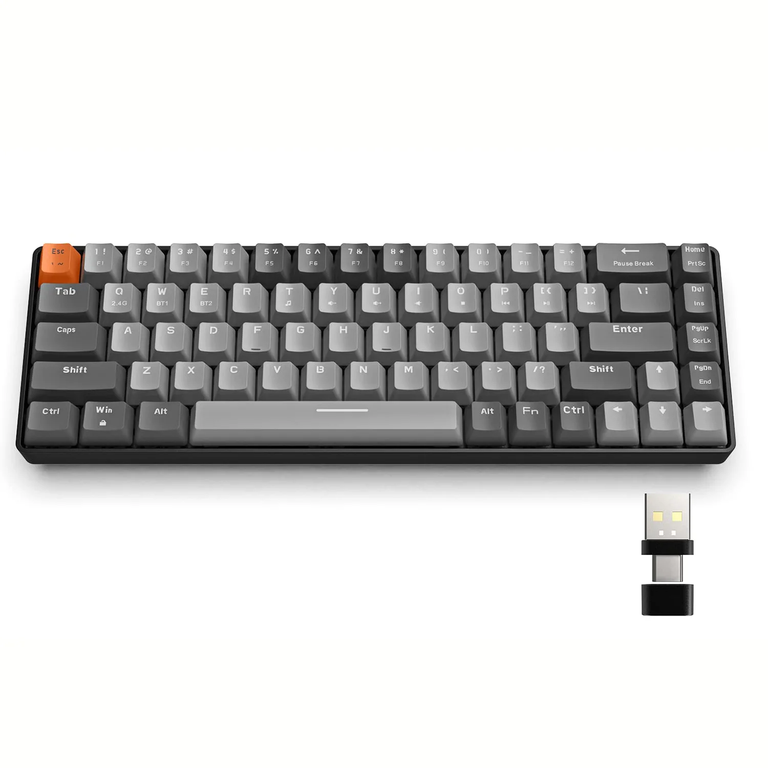 Rk68 60% Draadloos Mechanisch Toetsenbord, Bluetooth 5.0/2.4Ghz Met Dual Mode 2-In-1 Ontvanger, 68-Key Hot-Swappable Gaming Toetsenbord