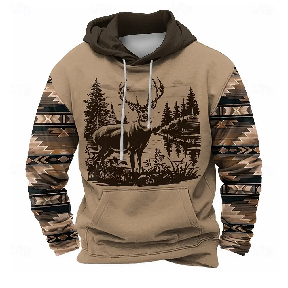 Outdoor Camouflage Hunting Mens Hooded Shirt Autumn Winter Sweatshirts Funny Milu 3D Deer Print Oversized Hoodie Casual Clothing