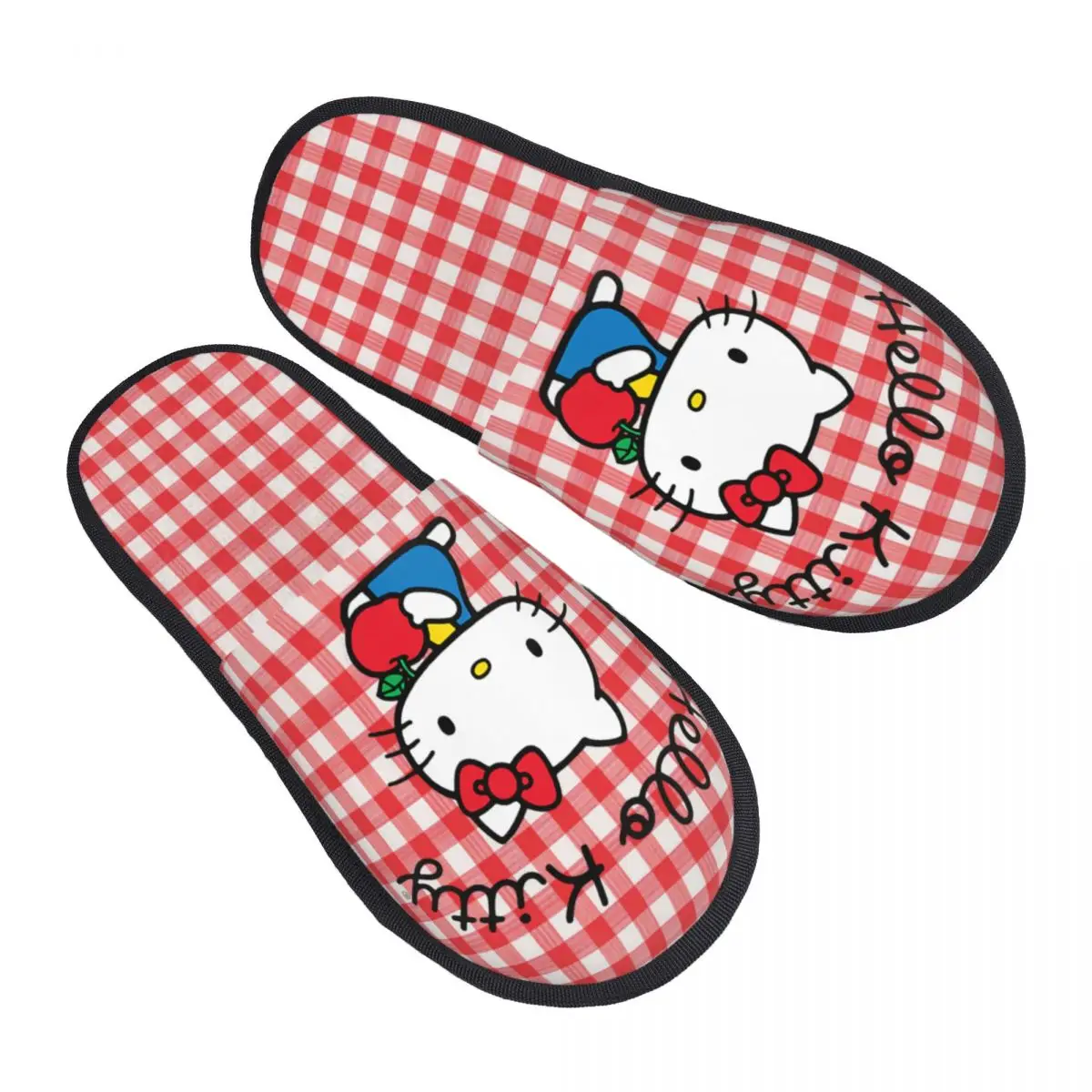 Zapatillas de casa de Hello Kitty para mujer, zapatos suaves, cálidos, de espuma viscoelástica, esponjosos, con estampado personalizado, para interior y exterior