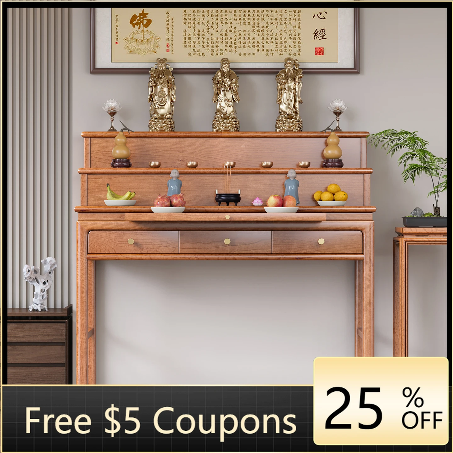 

LX Ebony Chinese Style Solid Wood Altar Incense Table for Home Living Room Buddha Shrine God of Wealth Altar