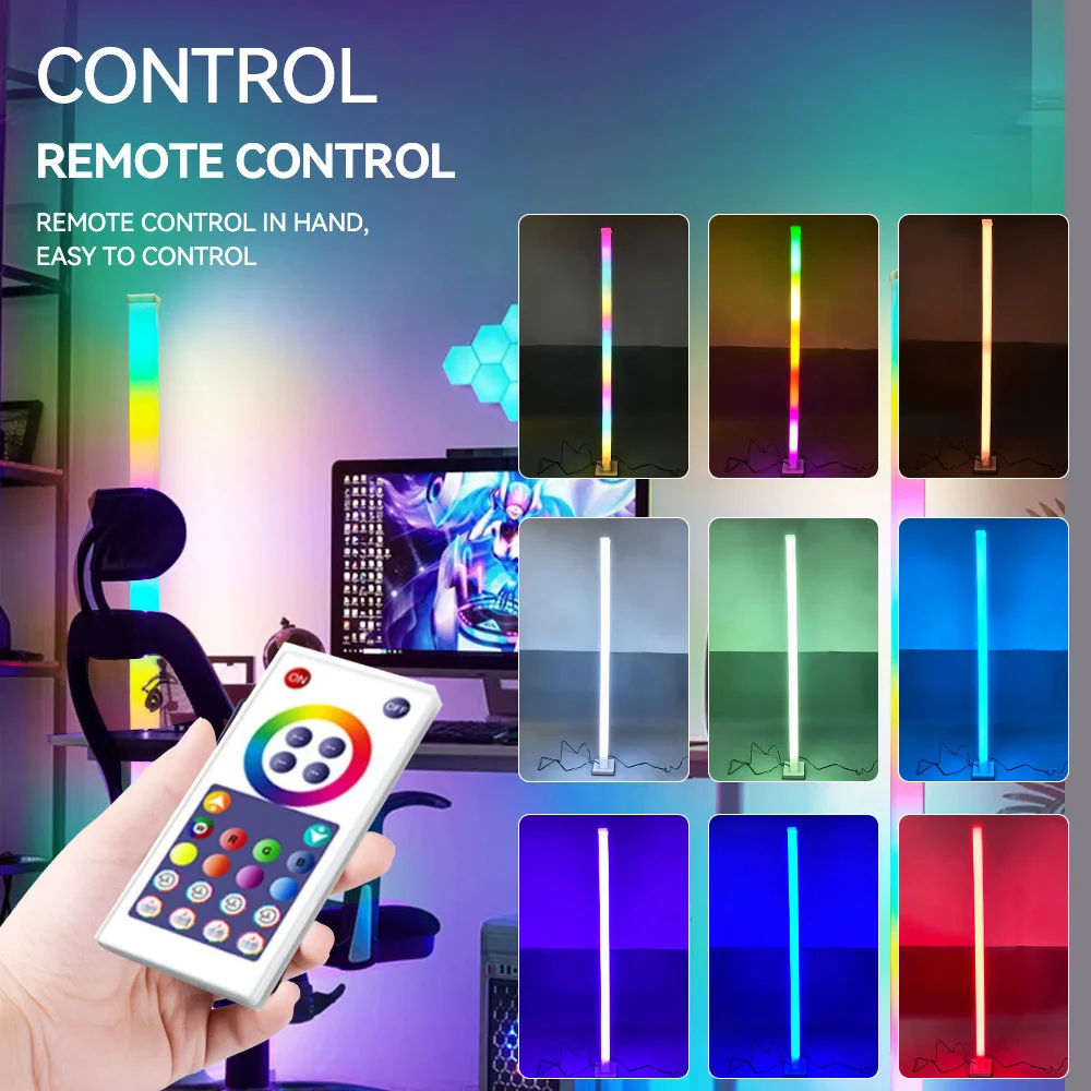 Tuya Wifi Dapat Diredupkan RGBIC Lampu Lantai Sudut 108Cm Berdiri Aplikasi Pintar Lampu Suasana Hati LED untuk Kamar Tidur Dekorasi Rumah Nordik Pencahayaan Interior
