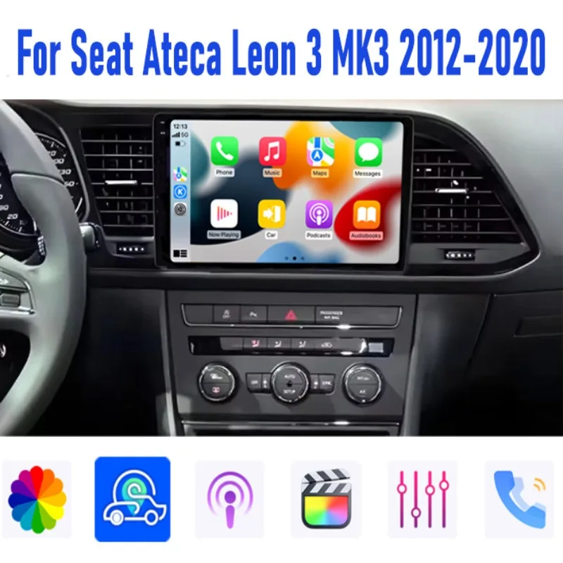 

GPS 9" For Seat Ateca Leon 3 MK3 2012-2020 Car Radio Head Unit Carplay Apple Android 15 Auto Multimedia Player 4-64GB WIFI BT