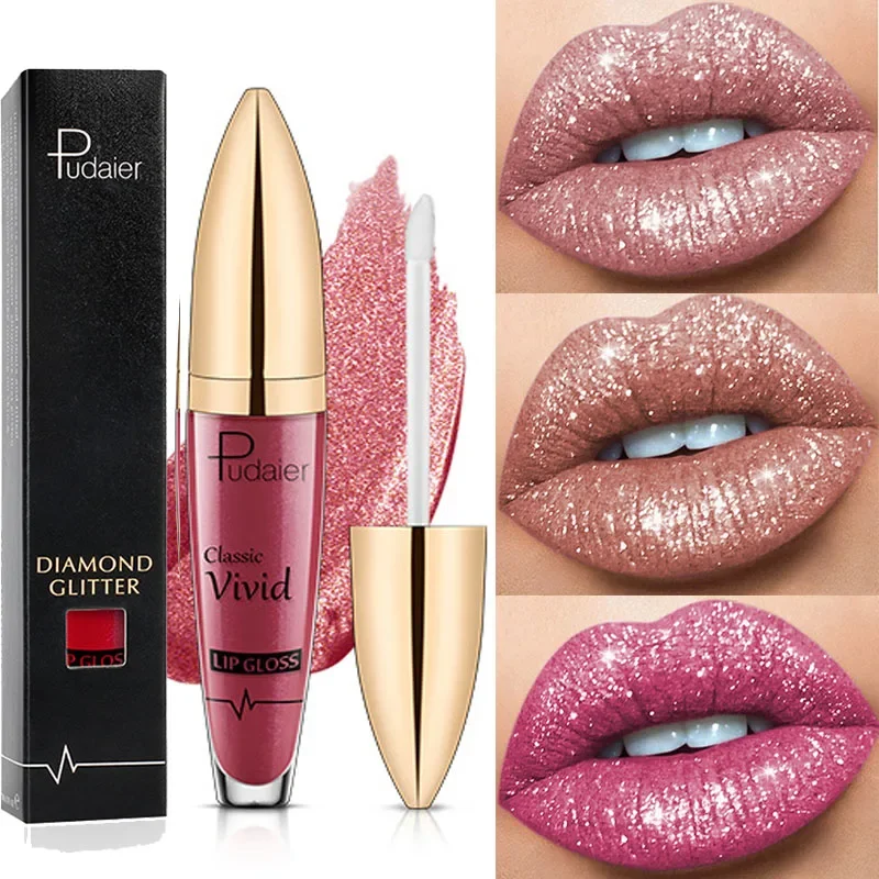 Waterproof Diamond Glitter Lip Gloss 18 Colors Long Lasting Glitter Lipstick Shiny Lip Gloss Shimmer Pearl Lip gloss Lip Makeup