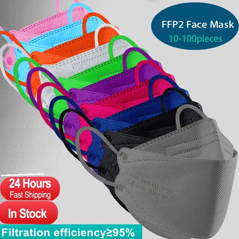 20-200Pcs 4 Layers Colors FFP2 MASK Adult Black Fabric Mascarillas Approved Mouth Face FPP2 Mask 95% Filter Respirator FFP2 Mask