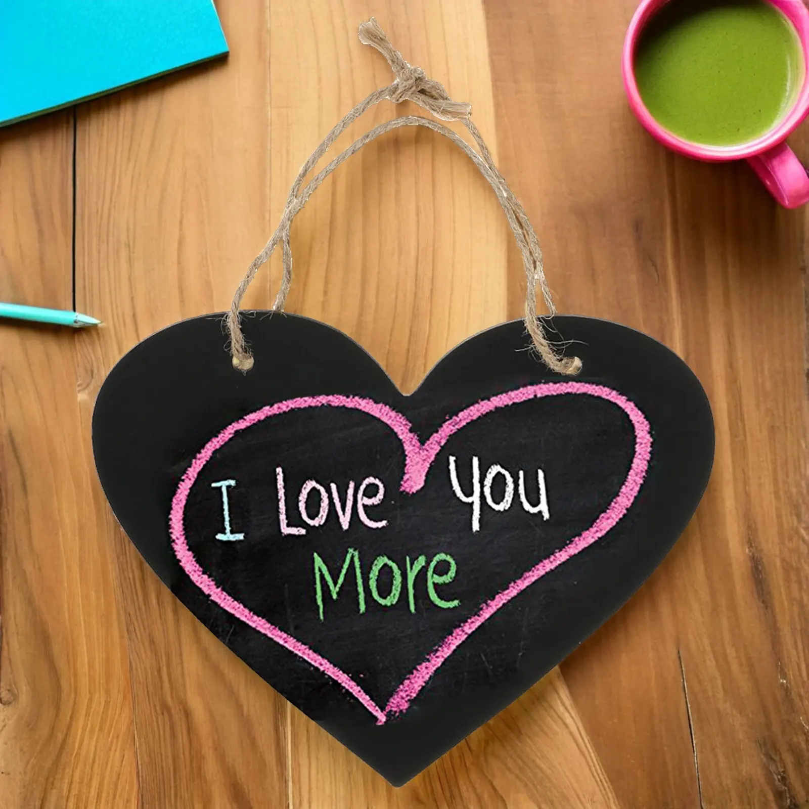 Wooden Heart Chalkboard Hanging Blackboard Sign Blank Love Heart Shaped Chalkboard Wedding Valentine's Day Christmas Decor
