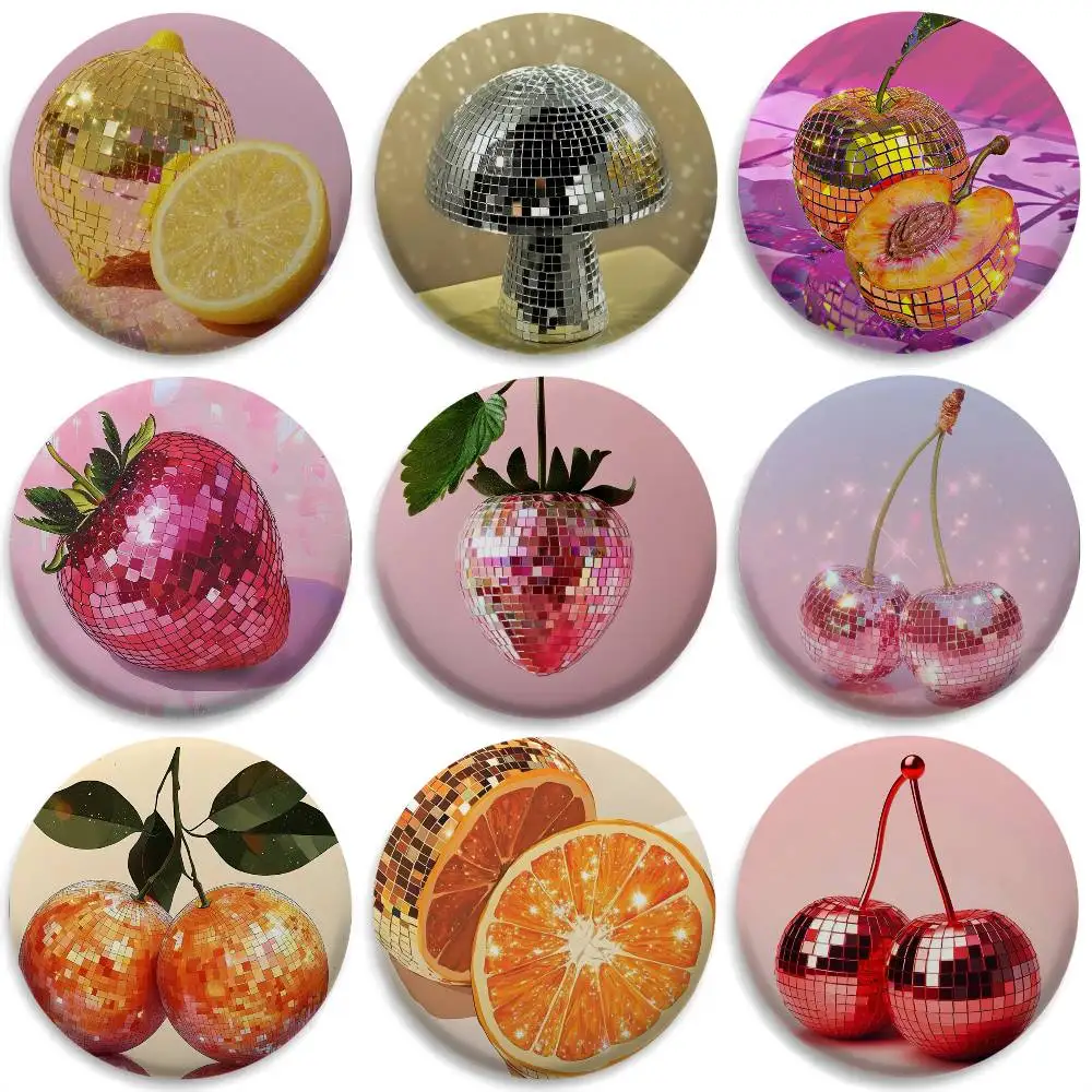 

Disco Fruit Fashion Badges Round Exquisite Badge Brooches Creative Pins For Clothes Hat Backpack Gift Accessories